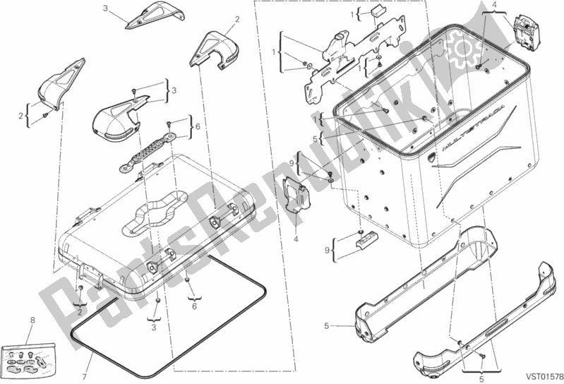 All parts for the Left Pannier of the Ducati Multistrada 1260 Enduro Touring 2019